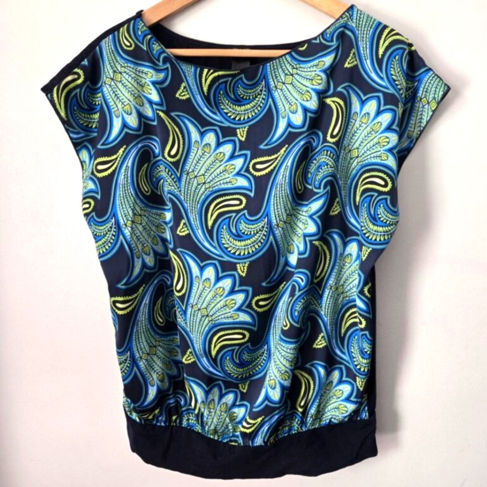 ANN TAYLOR Blue and Green Patterned Women's Top